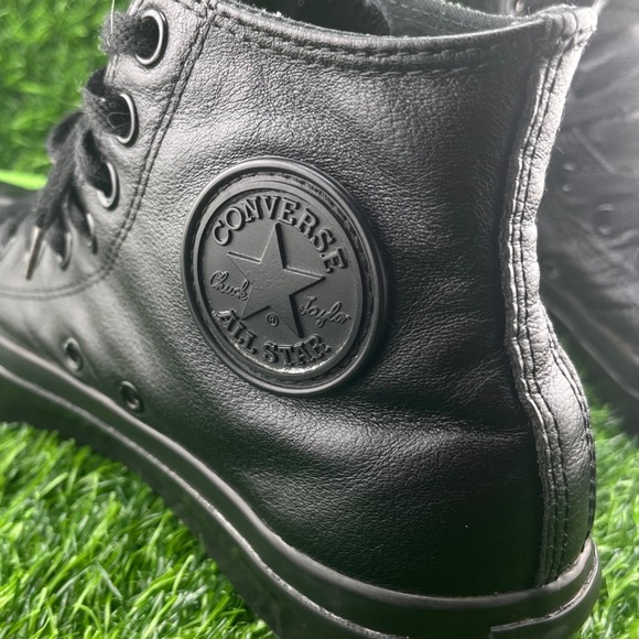 Converse Chuck Taylor All Star Leather High Top Sneakers Black Mens 7.5 Womens 9 - Picture 3 of 12